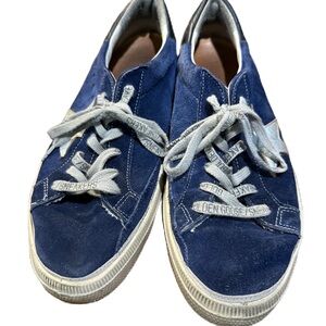 Golden Goose Navy Denim Suede Sneakers with Silver Star Details